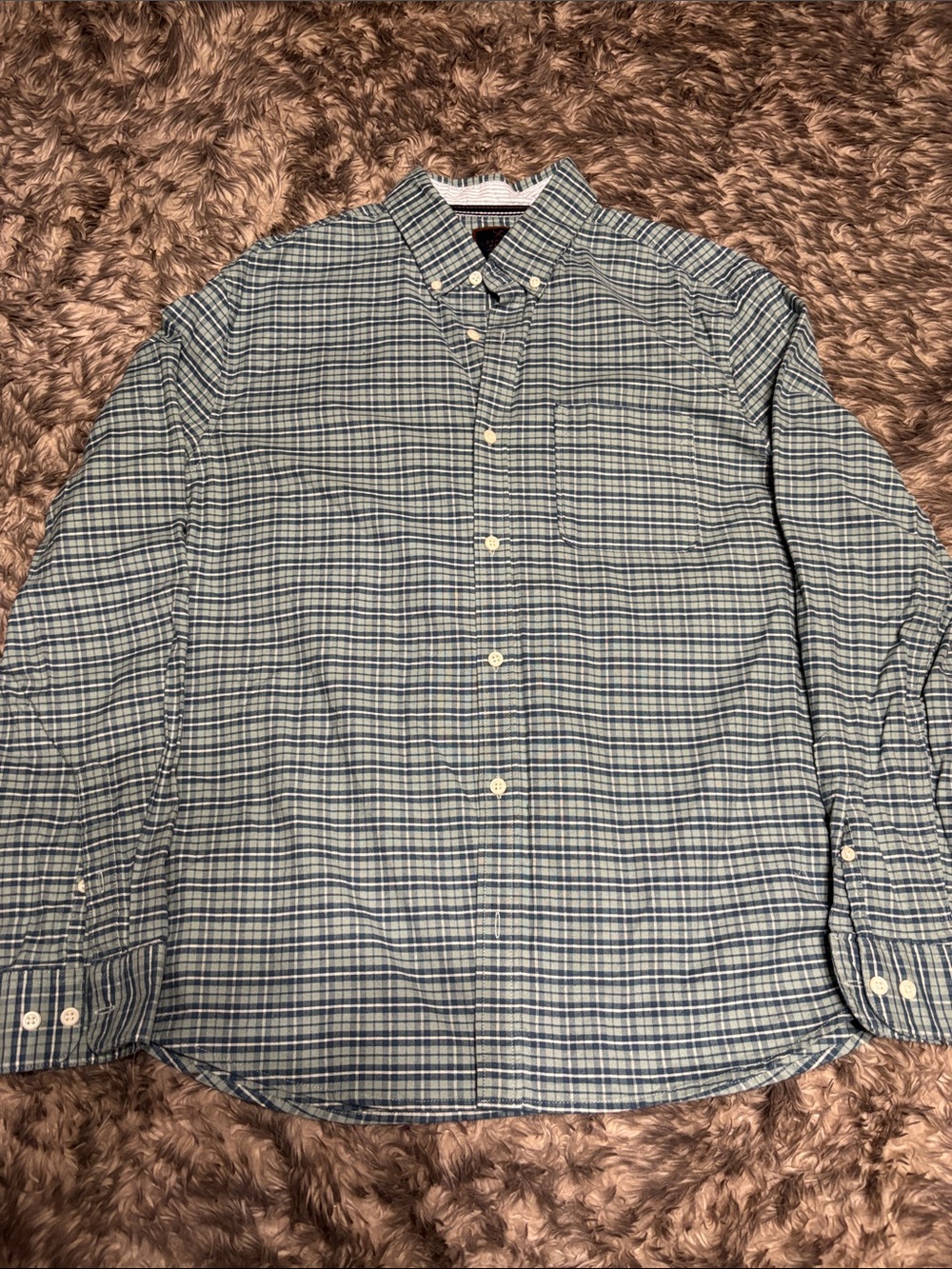Denver Hayes Blue and White Plaid brushed Cotton Button-Down Shirt